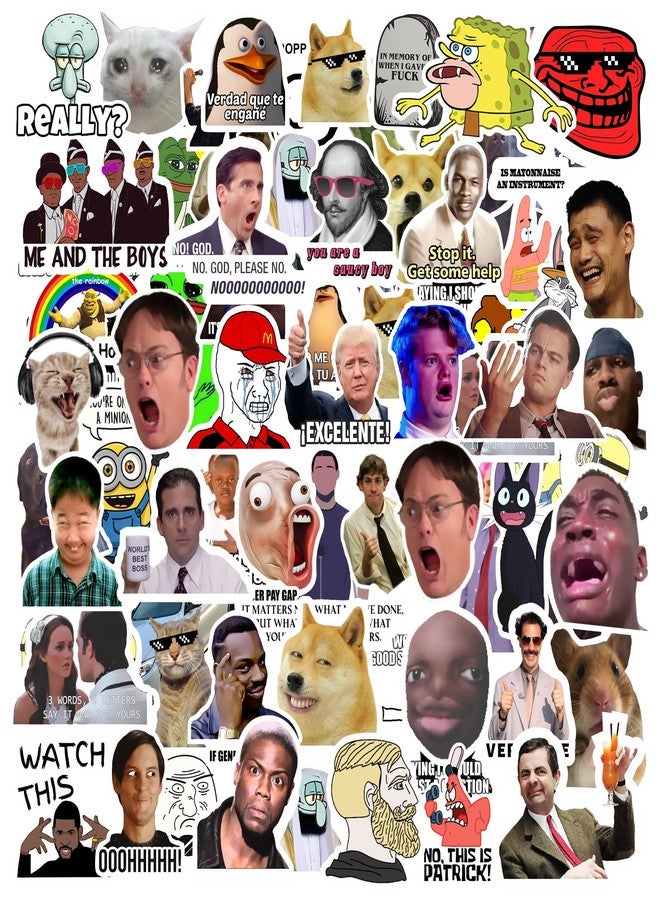 True Flair مجموعة ملصقات فينيل ميم من ترو فلير، 302 ملصق، تصاميم عشوائية، للكمبيوتر المحمول، والمذكرات، وخوذة الدراجة، واليوميات، والجيتار، والهاتف المحمول، مقاومة للماء، ذاتية اللصق (ميم) - Image 1